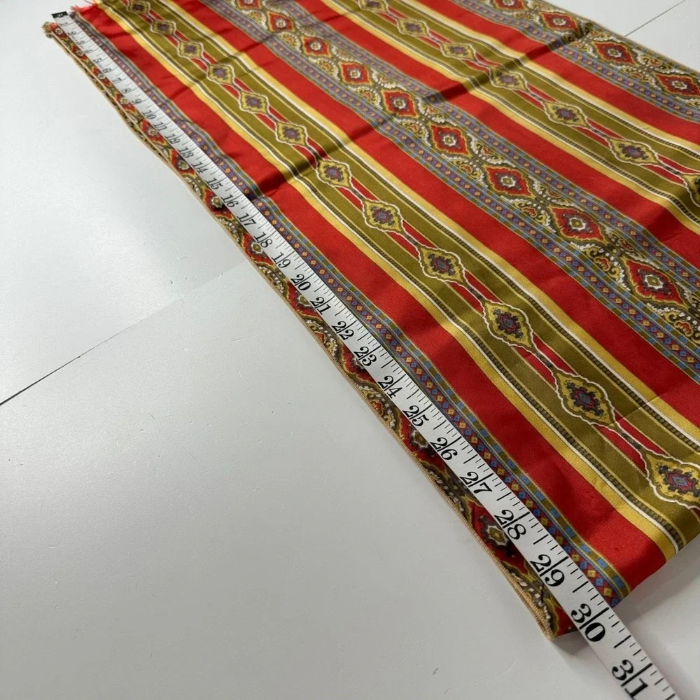Red‎ Gold Fringed Rectangular Scarf Medallion Striped Silky Wrap 14x60